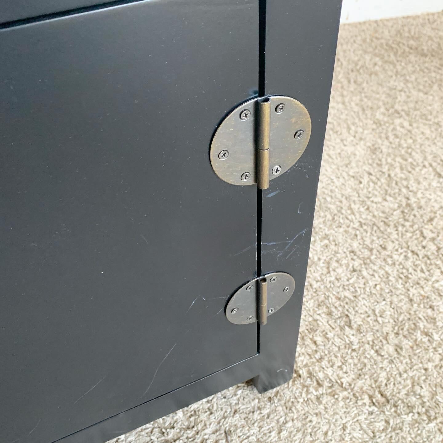 Chinoiserie Black Nightstands/Side Table With Brass Accents For Sale 3