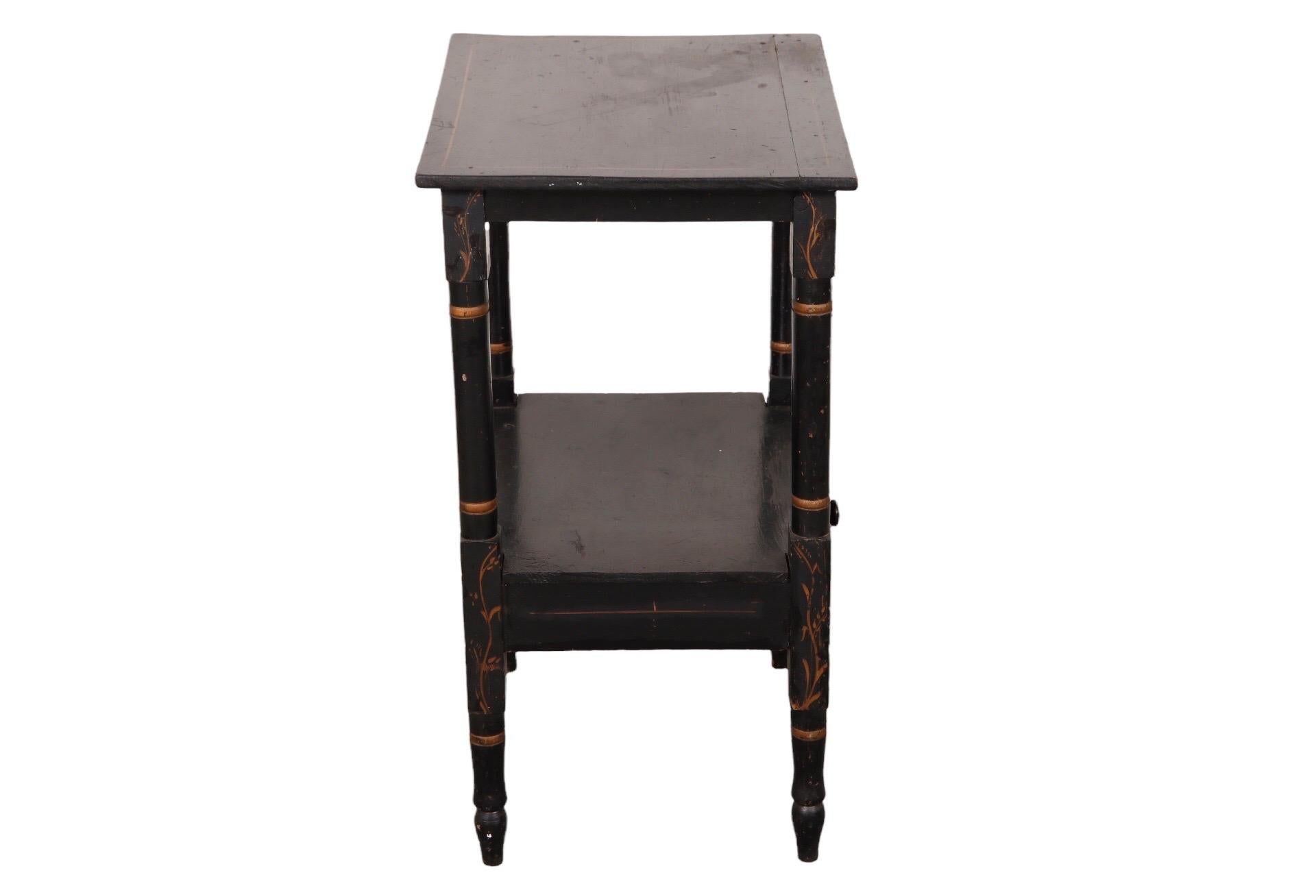 Chinoiserie Black Painted Side Table In Fair Condition In Bradenton, FL