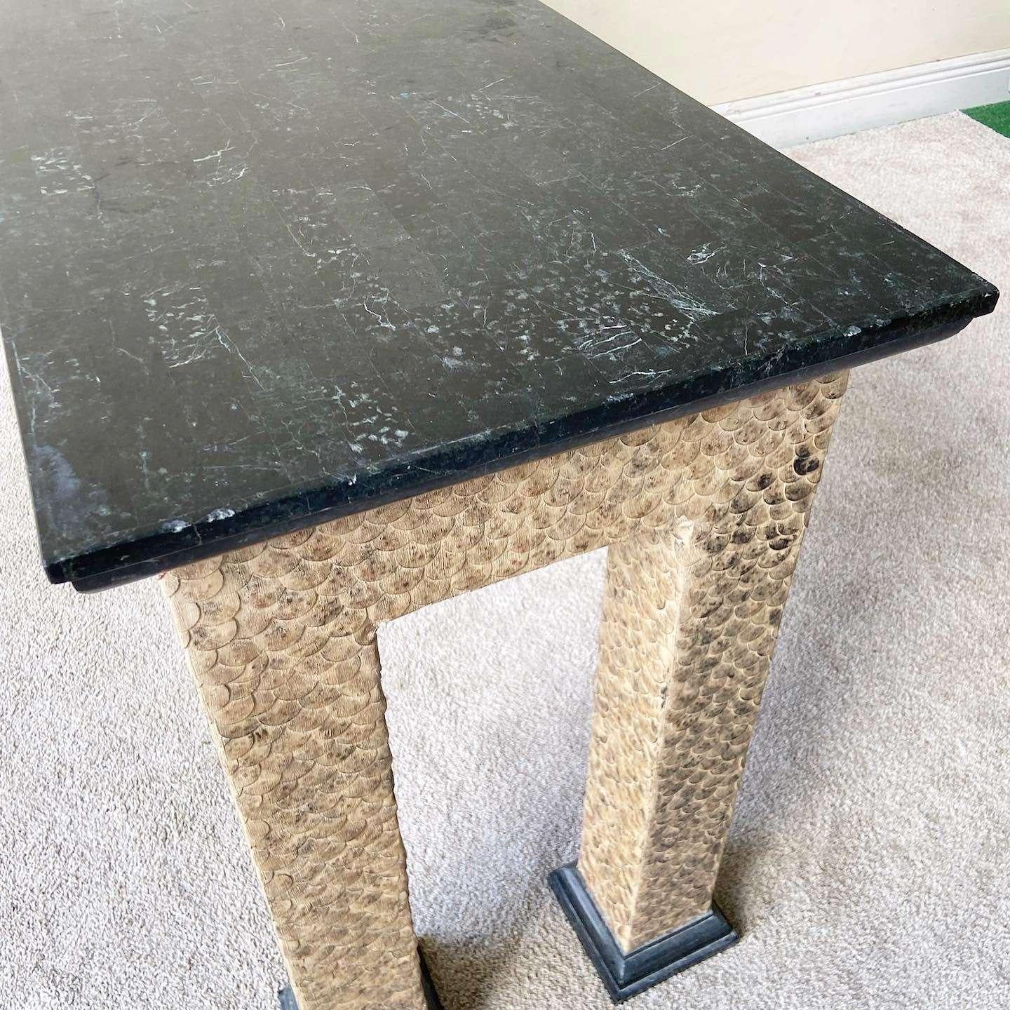Late 20th Century Chinoiserie Black Tessellated Stone Top Console Table