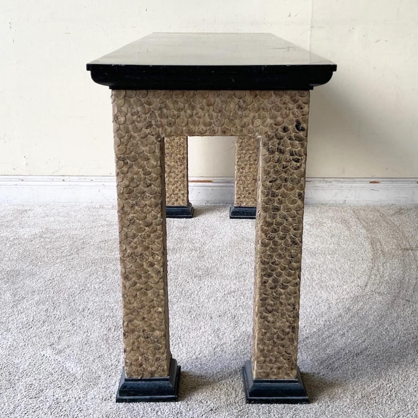 Chinoiserie Black Tessellated Stone Top Console Table In Good Condition For Sale In Delray Beach, FL