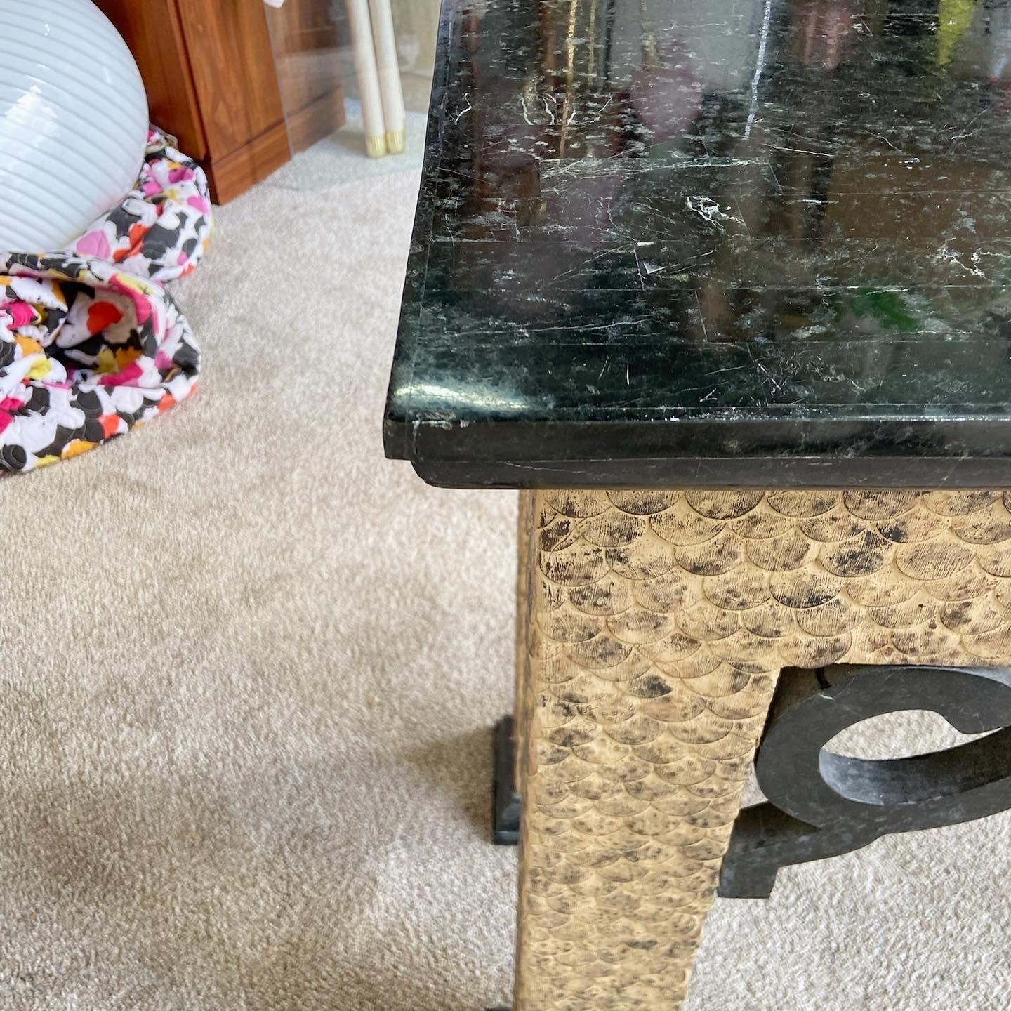 Chinoiserie Black Tessellated Stone Top Console Table For Sale 1