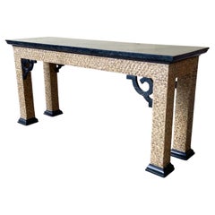 Chinoiserie Black Tessellated Stone Top Console Table