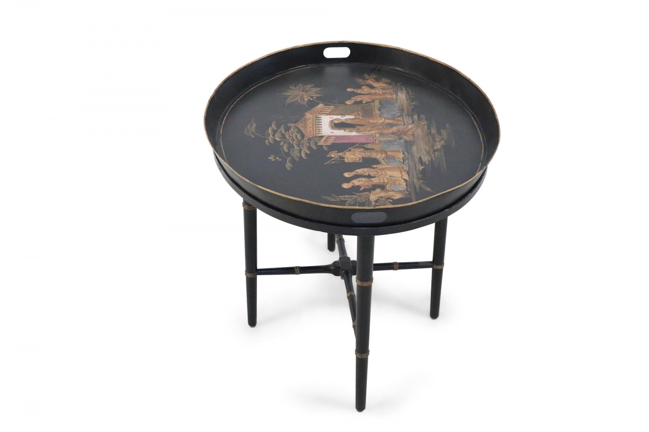 Chinese Chinoiserie Black Tray Top Coffee Table