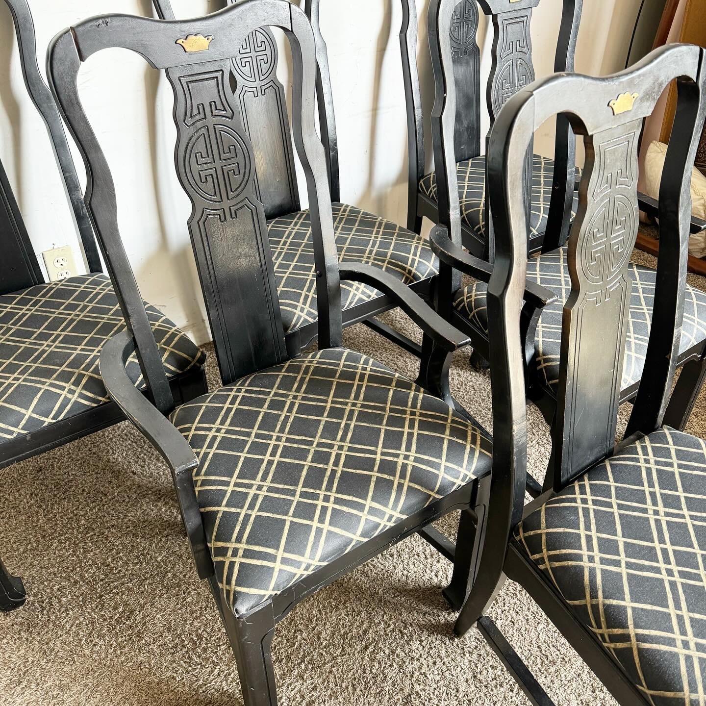 Chinoiserie Black Wooden Dining Chairs by Singer Furniture- Set of 6 For Sale 5