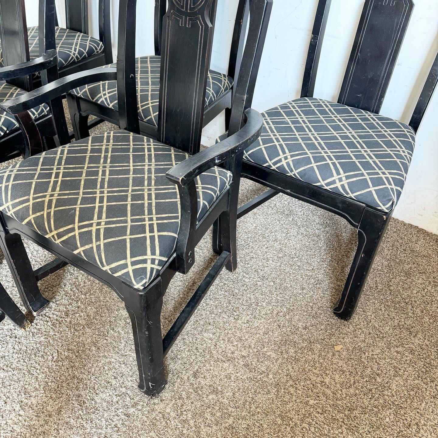 Chinoiserie Black Wooden Dining Chairs by Singer Furniture- Set of 6 For Sale 2