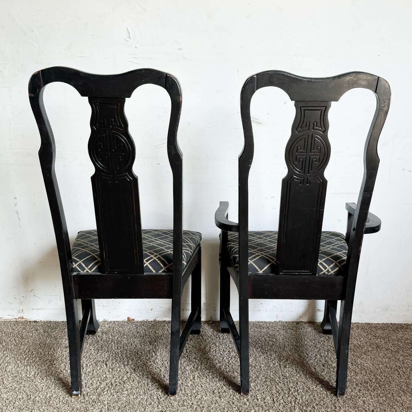 Chinoiserie Black Wooden Dining Chairs by Singer Furniture- Set of 6 For Sale 3