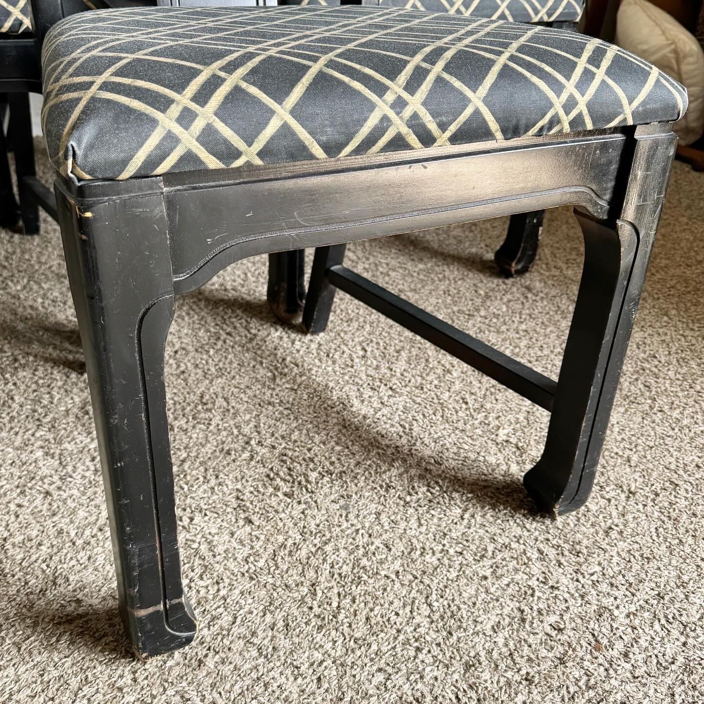 Chinoiserie Black Wooden Dining Chairs by Singer Furniture- Set of 6 For Sale 4