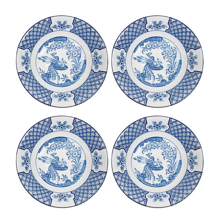 Chinoiseries Service de table chinoiserie bleu et vert vintage 24 pièces, ensemble de 4 pièces en vente