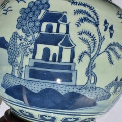 Chinoiserie Blue White Brass Ceramic Chinese Canton Balloon Pagoda Lamp