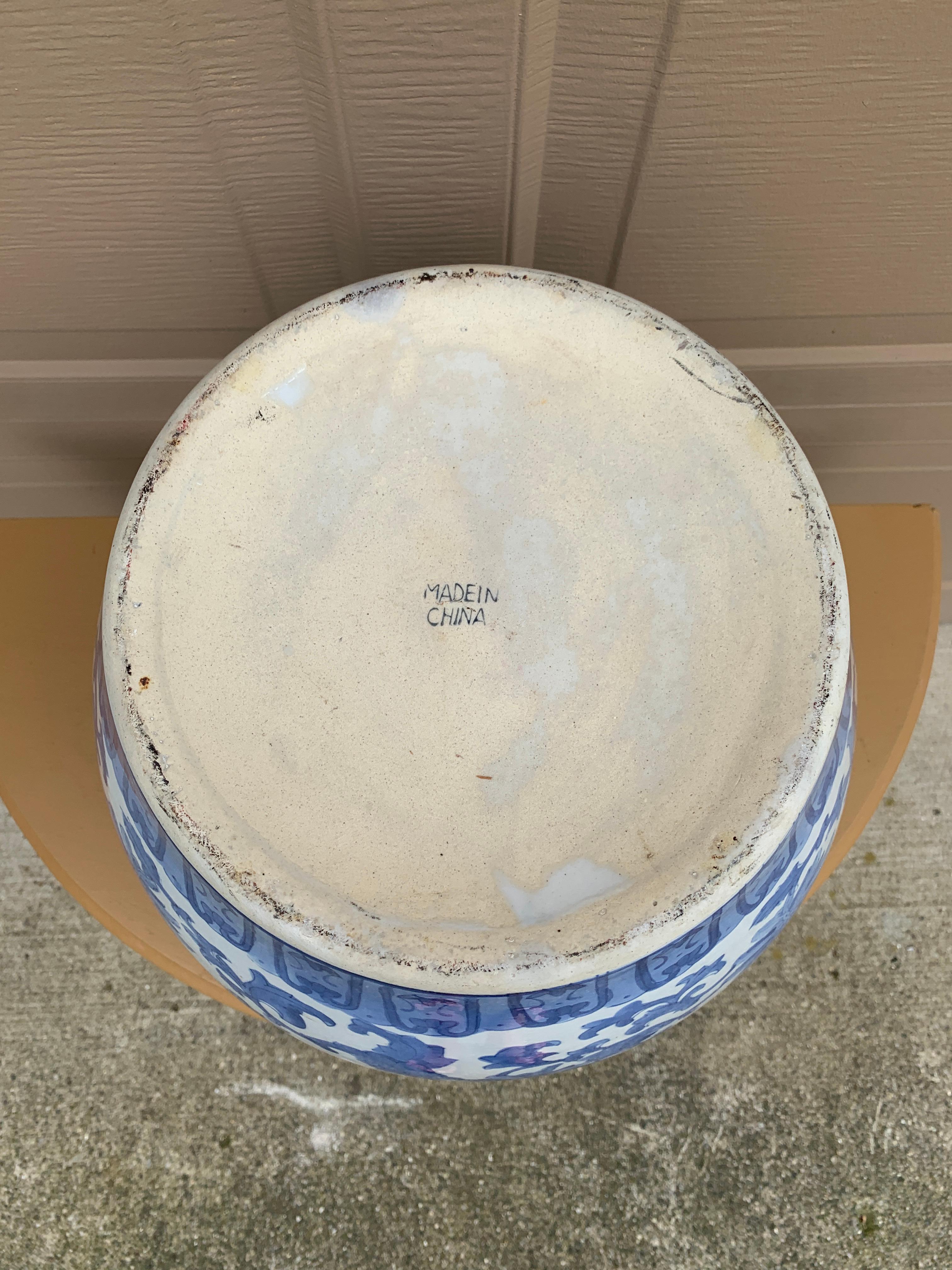 Chinoiserie Blue and White Porcelain Fishbowl Planter For Sale 6