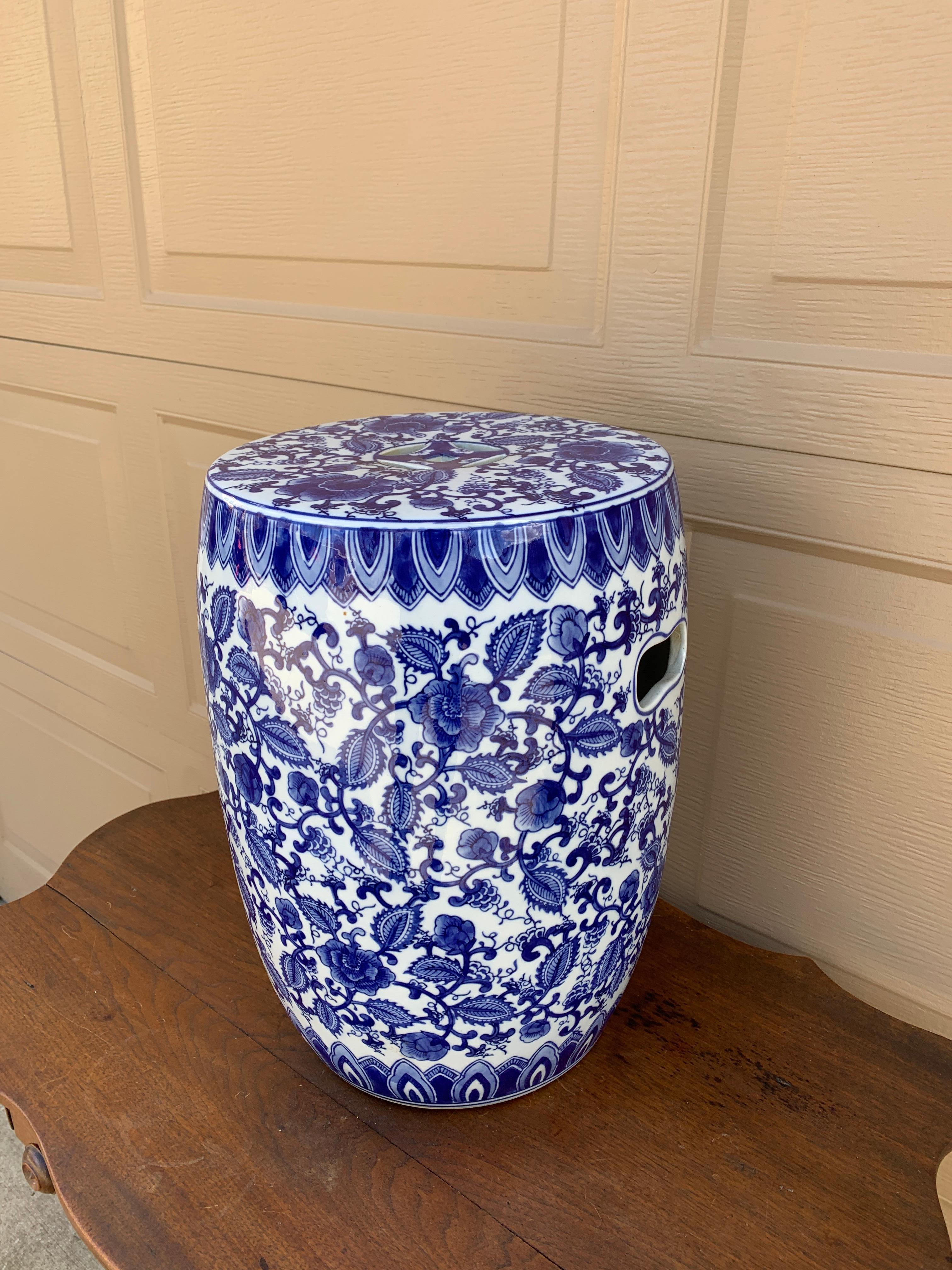 American Chinoiserie Blue and White Porcelain Garden Stool For Sale
