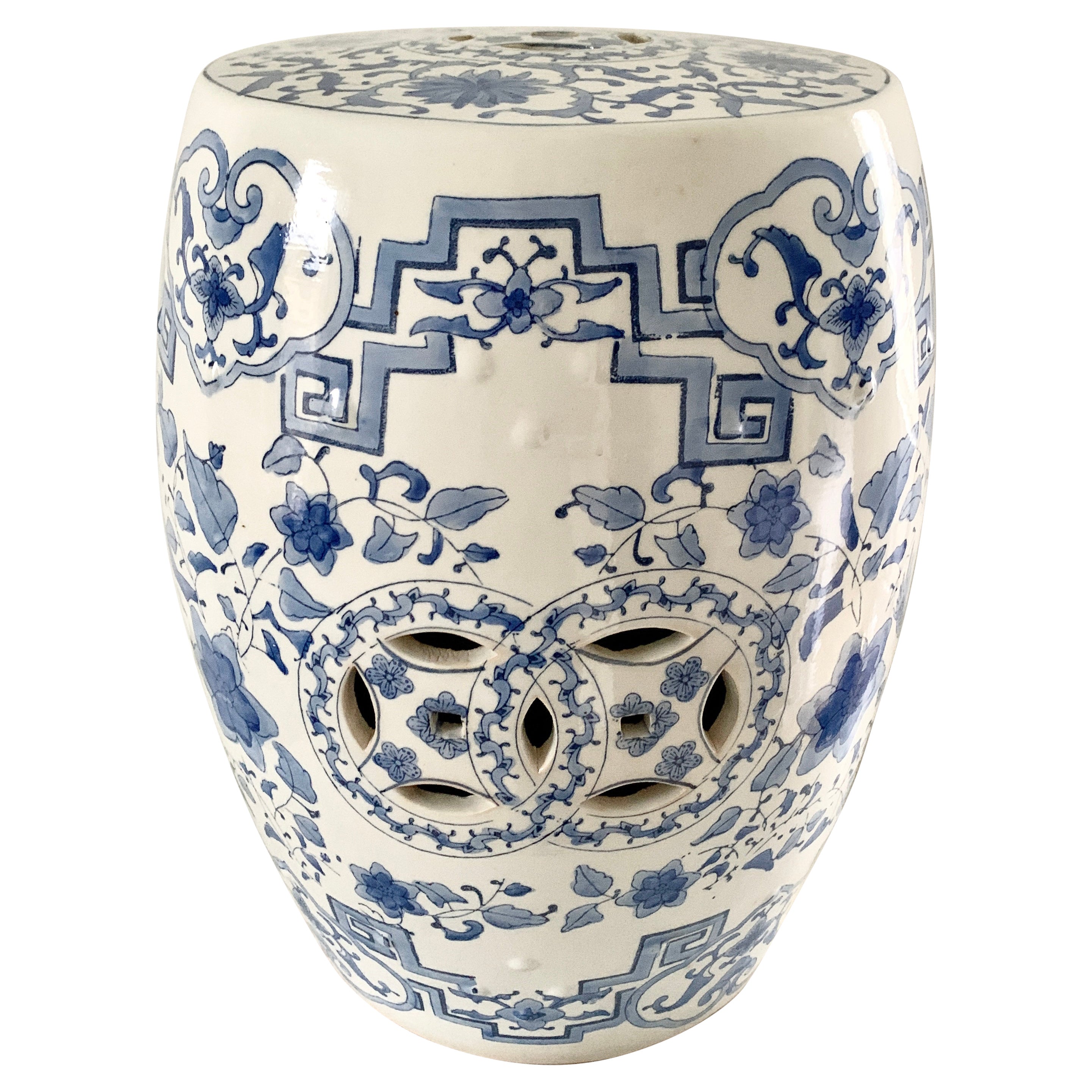 Chinoiserie Blue and White Porcelain Garden Stool