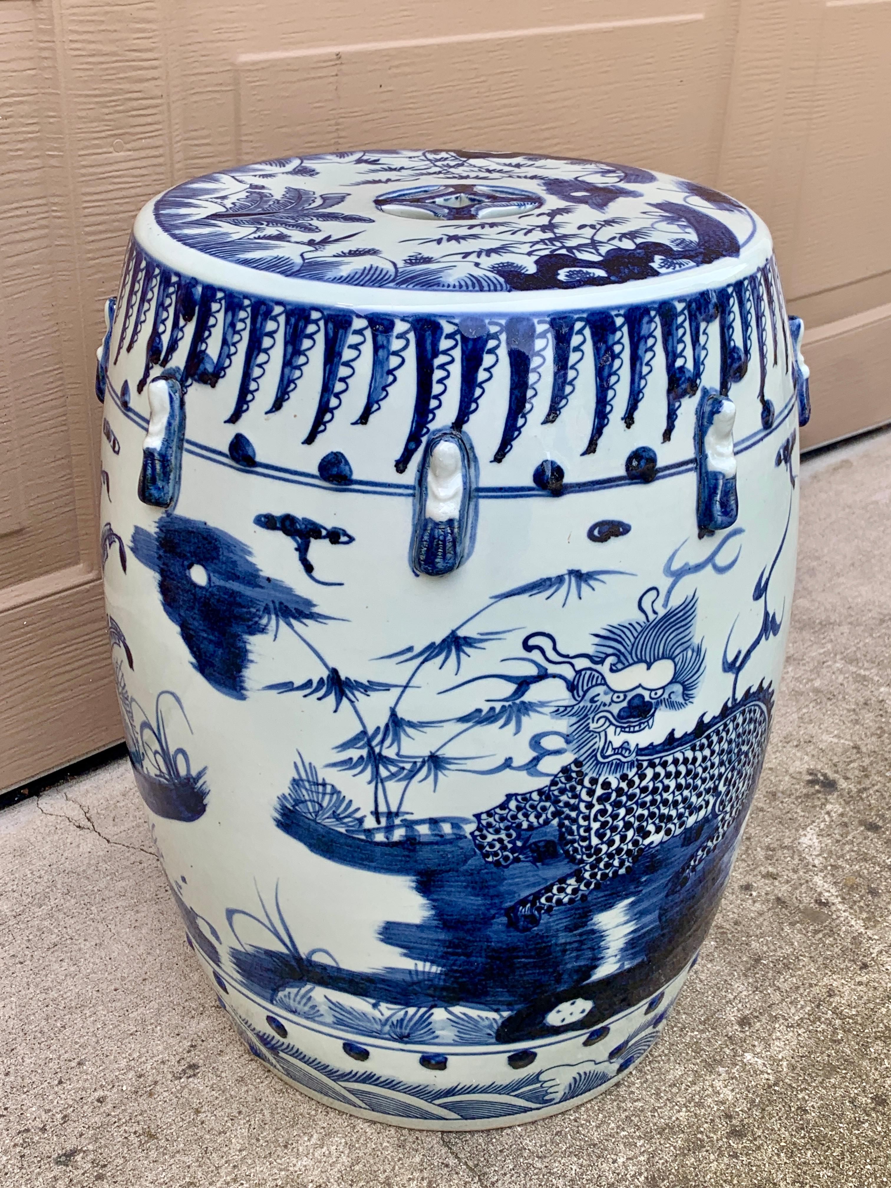 20th Century Chinoiserie Blue and White Porcelain Garden Stool or Side Table
