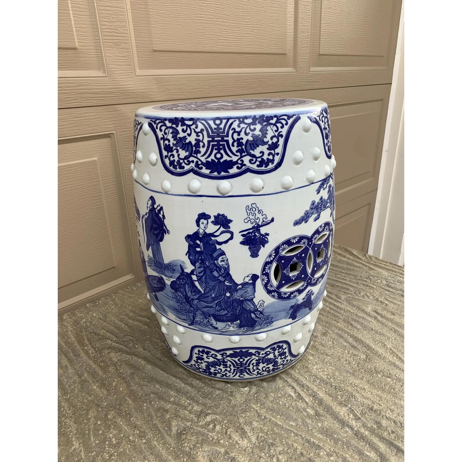 20th Century Chinoiserie Blue and White Porcelain Garden Stool or Side Table