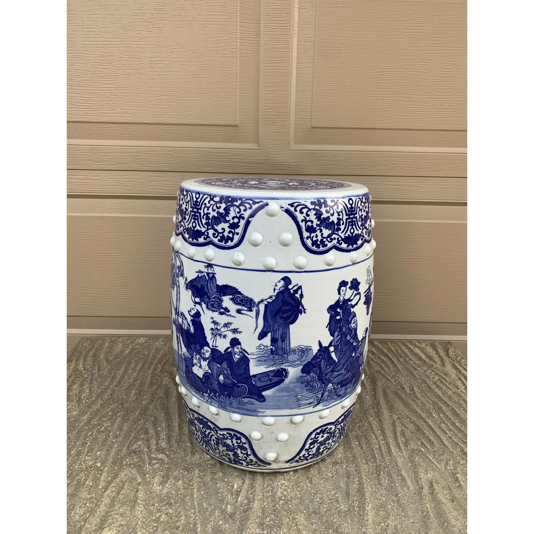 Chinoiserie Blue and White Porcelain Garden Stool or Side Table 1