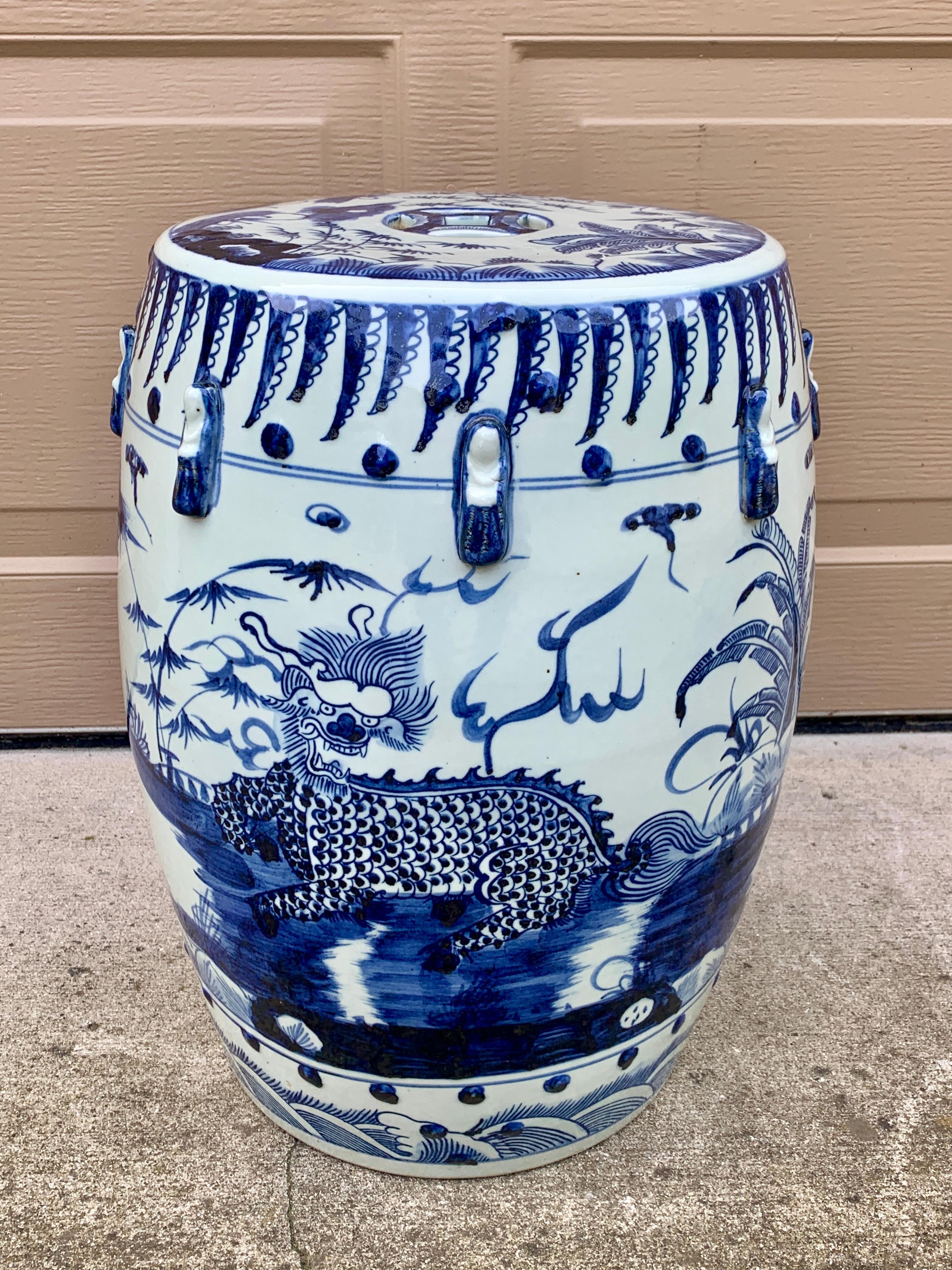 Chinoiserie Blue and White Porcelain Garden Stool or Side Table 2