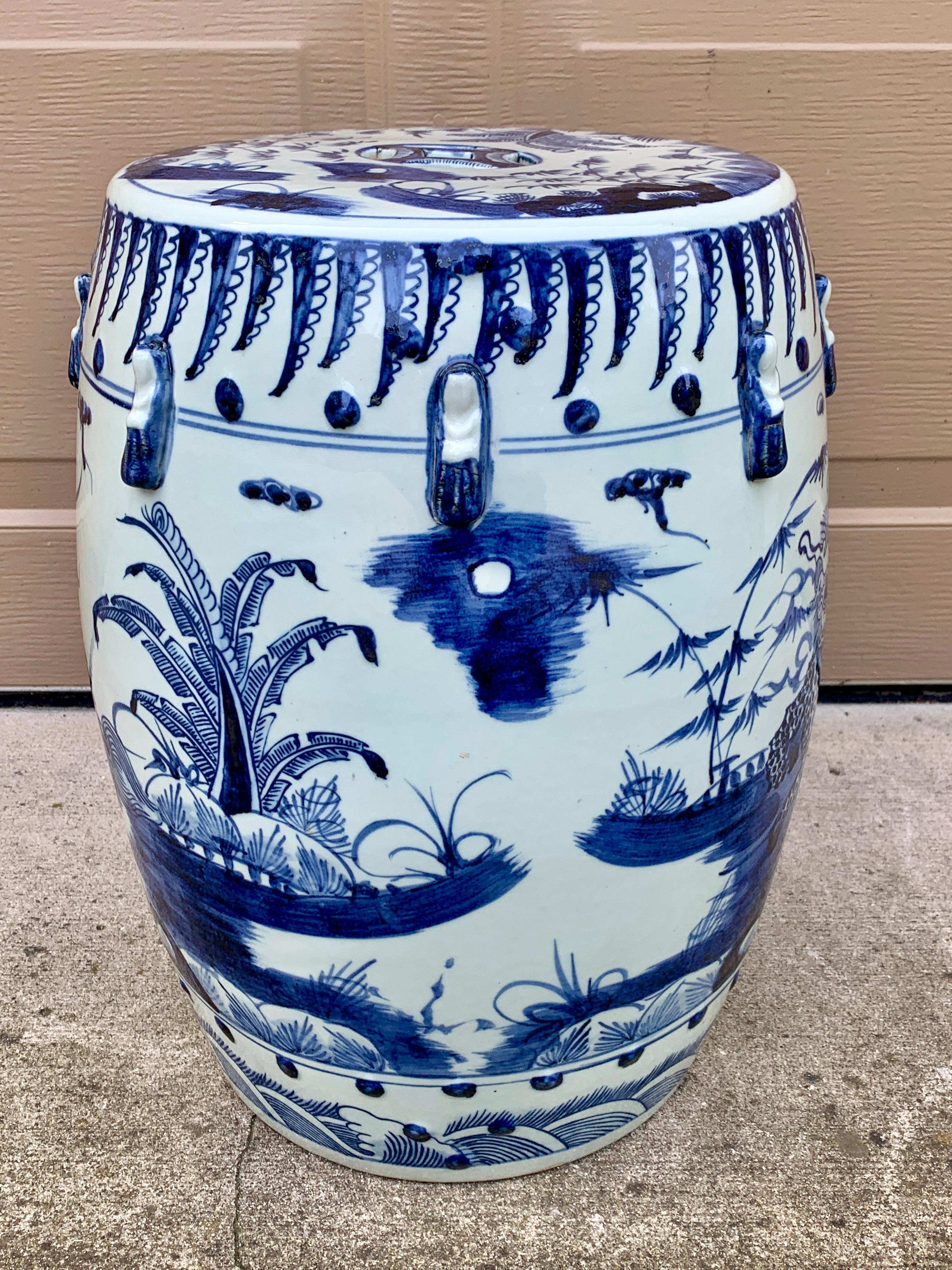 Chinoiserie Blue and White Porcelain Garden Stool or Side Table 3