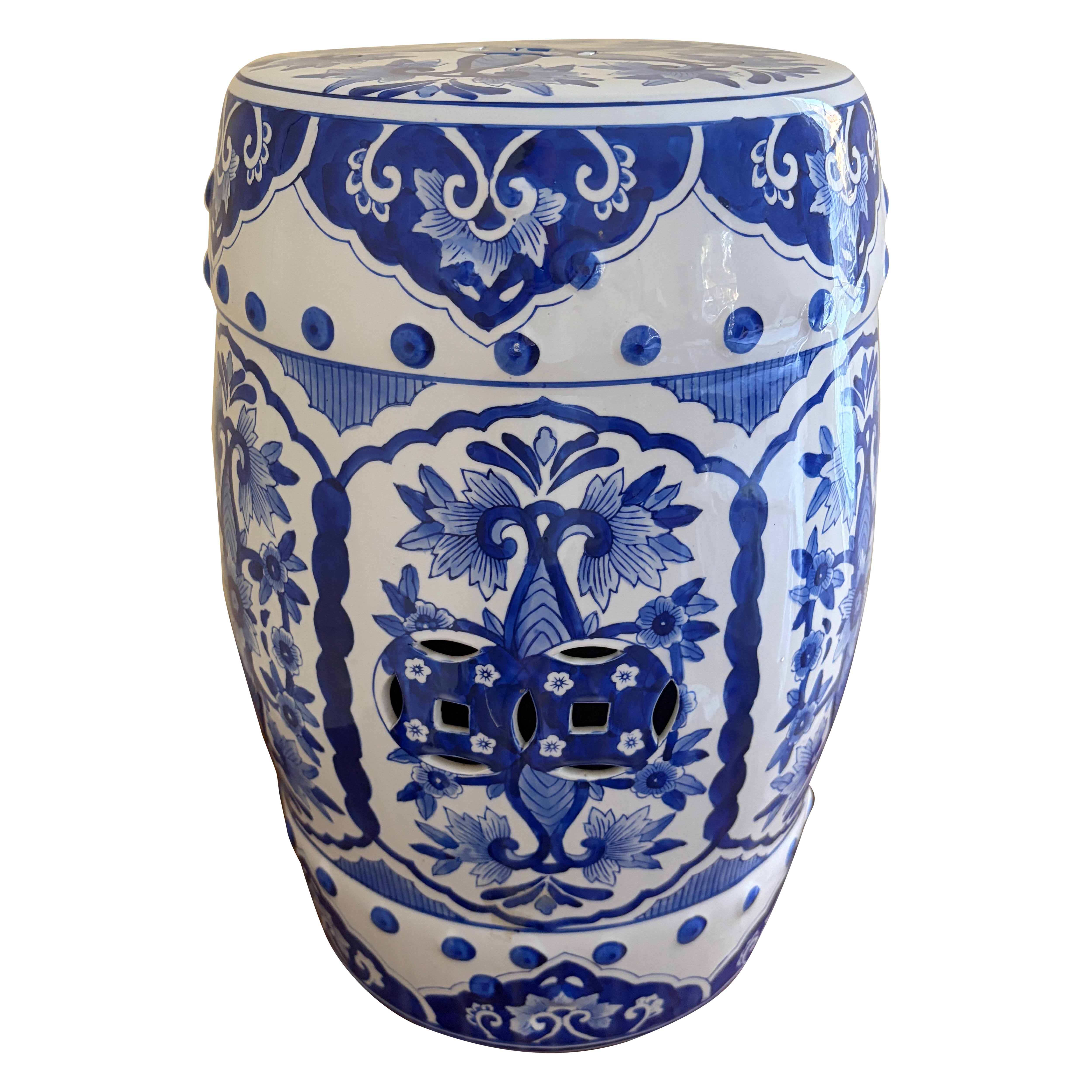 Blue and White Porcelain Chinoiserie Chinese Garden Stool or Side Table