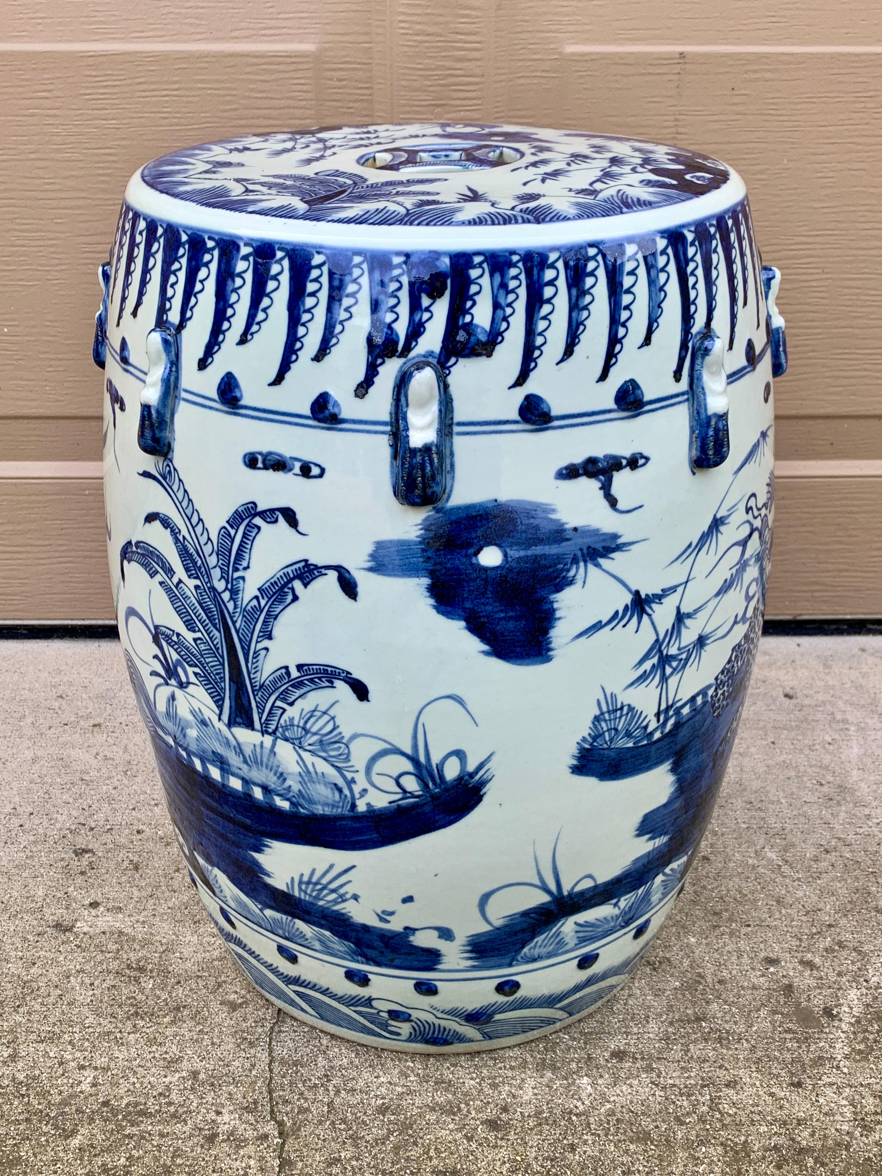 Chinoiserie Blue and White Porcelain Garden Stools or Side Tables, Pair 7