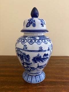 Chinoiserie Blue and White Porcelain Ginger Jar