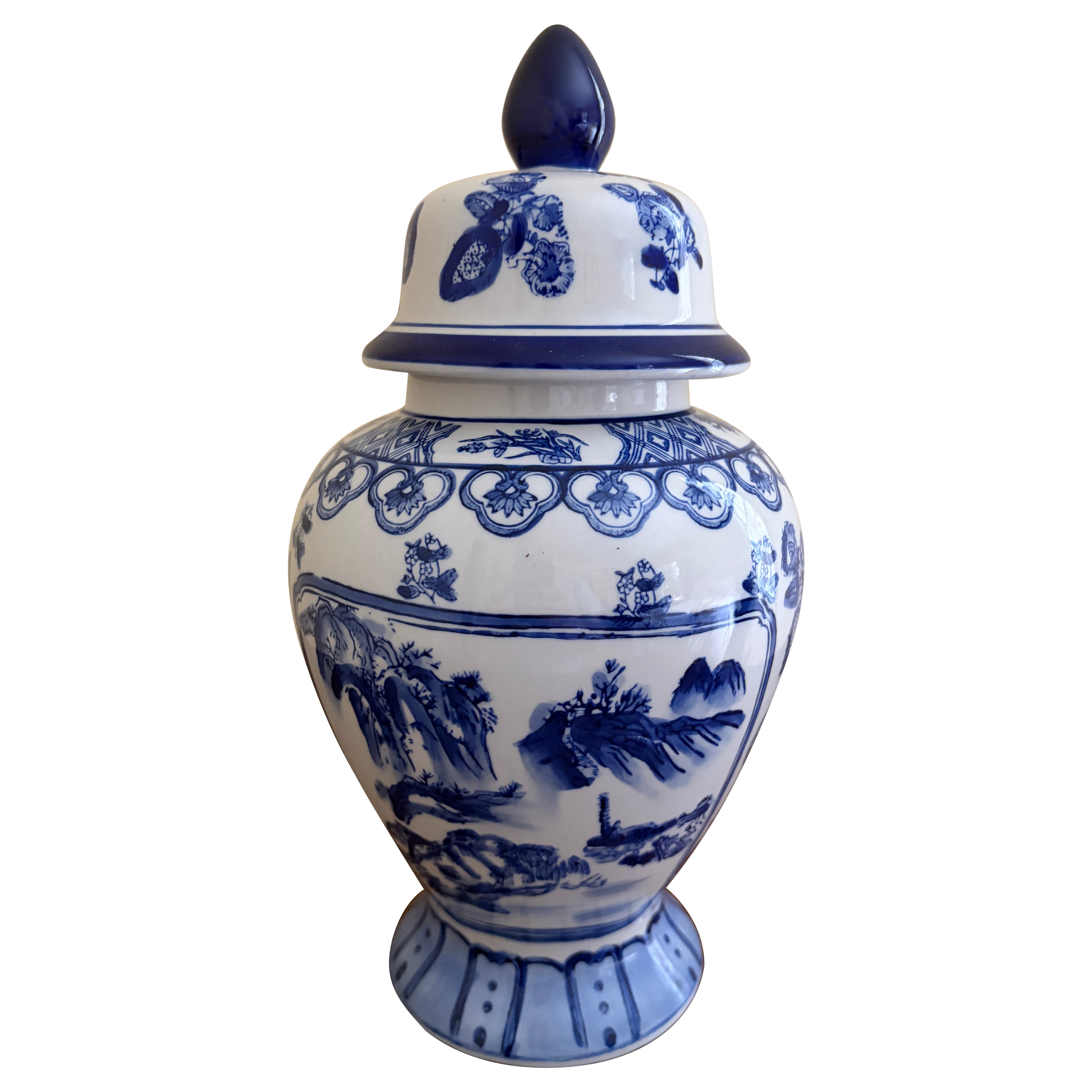 Chinoiserie Blue and White Porcelain Ginger Jar