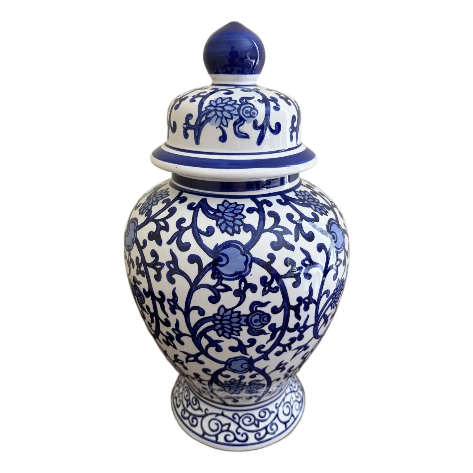 Pot à gingembre en porcelaine bleu et blanc de Chinoiserie, fin du 20e siècle en vente