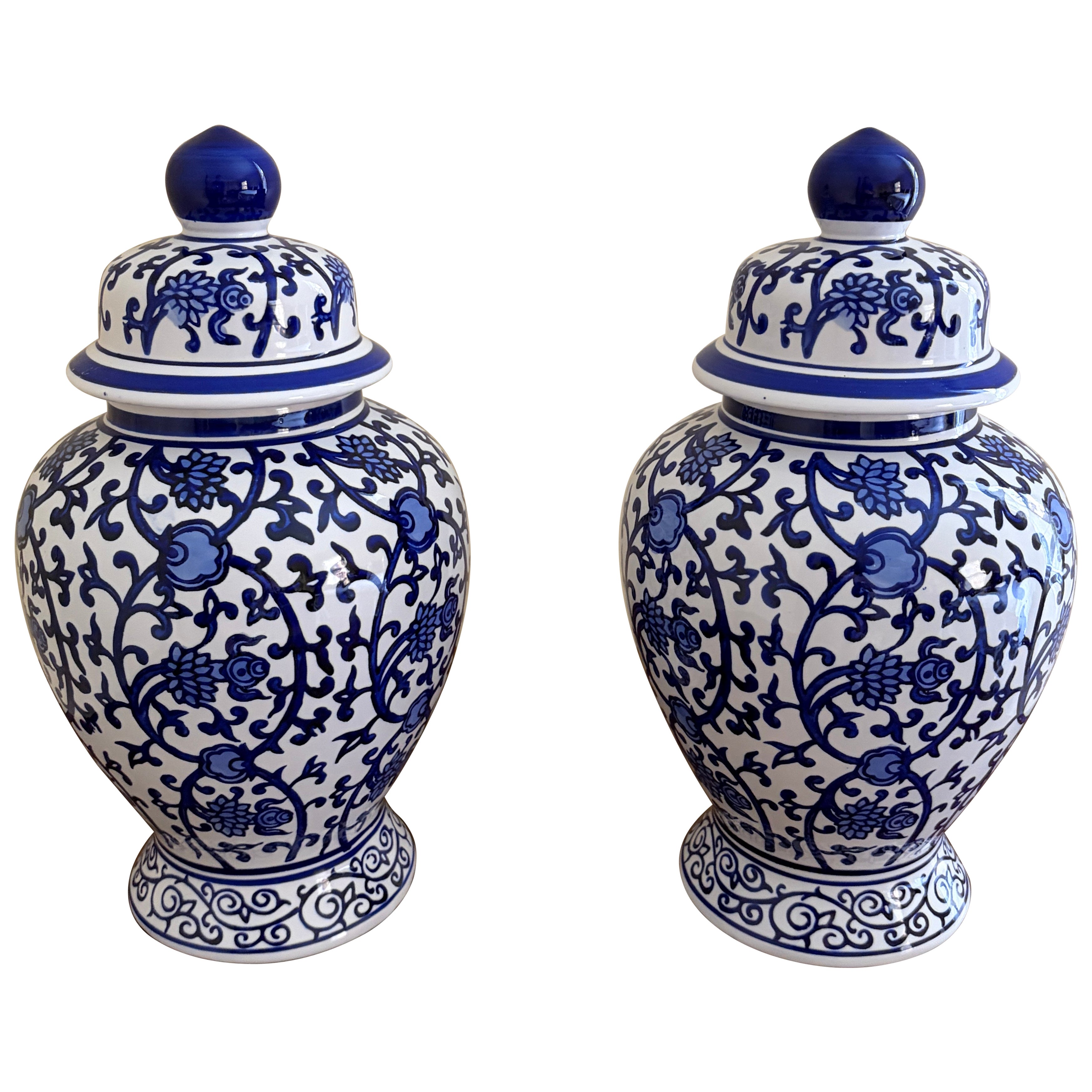 Chinoiserie Blue and White Porcelain Ginger Jars, Pair