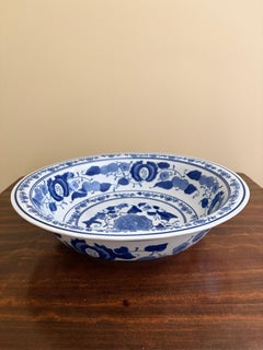 Chinoiserie Blue and White Porcelain Large Decorative Charger Plate or Bowl