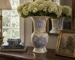 Late 20th Century Chinoiserie Blue, White and Gold Porcelain Vase