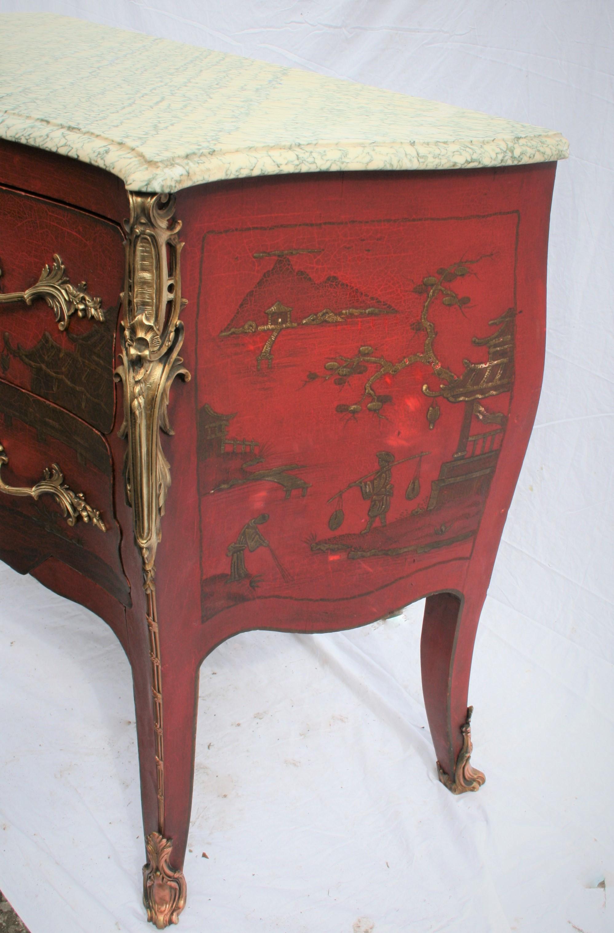 Louis XV Chinoiserie Bombe Red Lacquer Commode