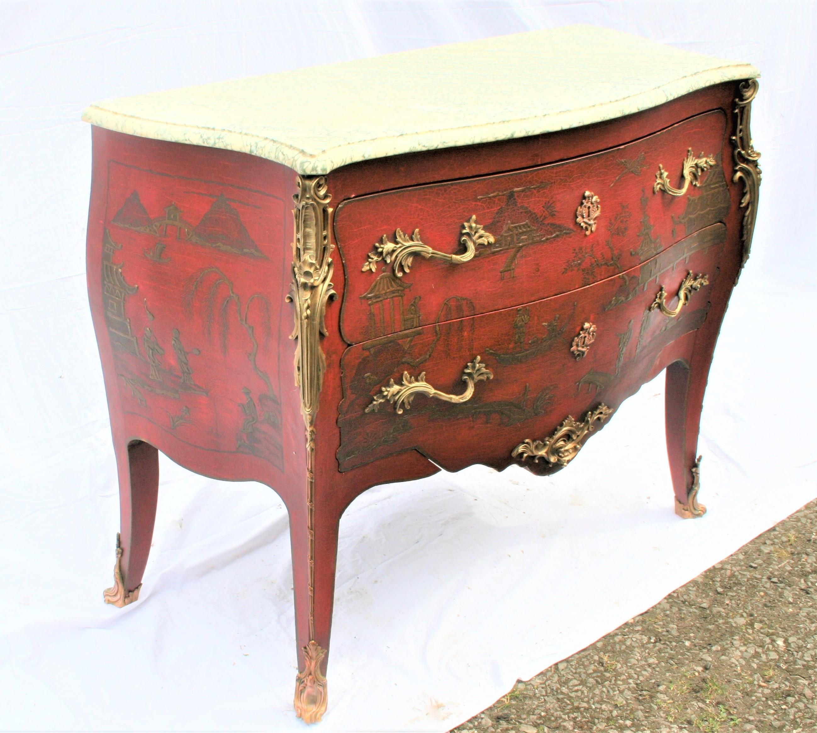 19th Century Chinoiserie Bombe Red Lacquer Commode