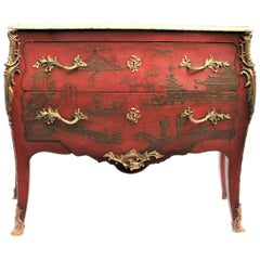 Chinoiserie Bombe Red Lacquer Commode