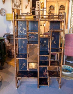 Chinoiserie Bookcase with Bamboo Frame and Asymmetrical Design, 1850