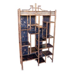 Chinoiserie Bookcase with Bamboo Frame and Asymmetrical Design, 1850