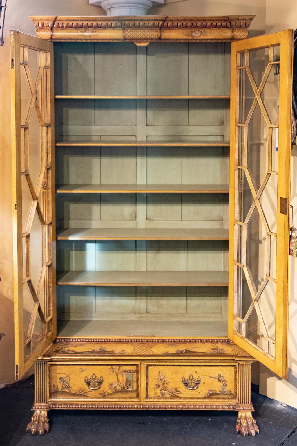 Gilt Chinoiserie Bookcase with Lion's Paw Feet English circa 1890 For Sale