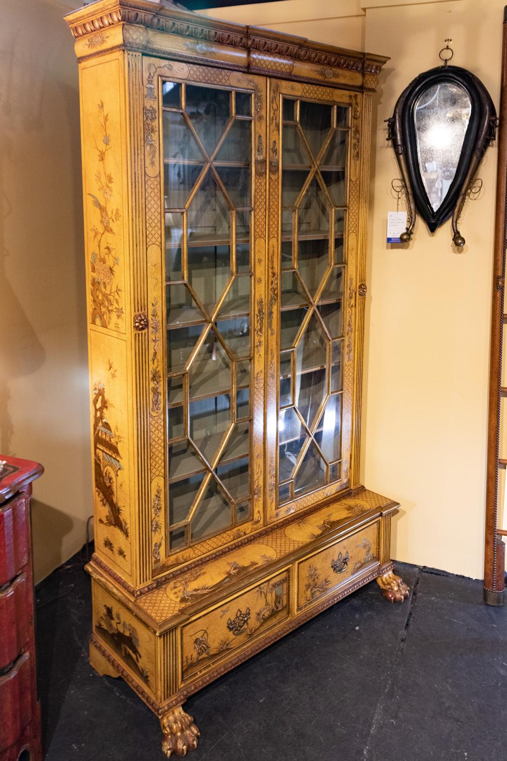 Chinoiserie Bookcase with Lion's Paw Feet English circa 1890 In Good Condition For Sale In Stamford, CT