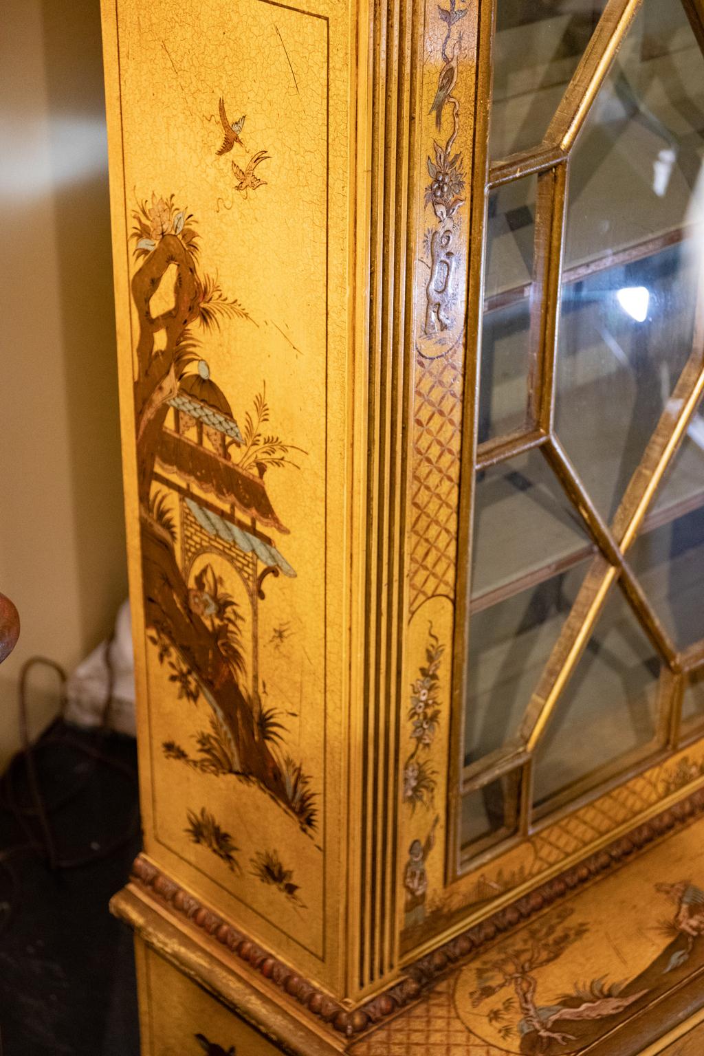 Glass Chinoiserie Bookcase with Lion's Paw Feet English circa 1890 For Sale