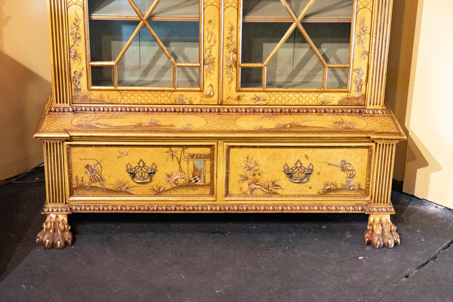 Chinoiserie Bookcase with Lion's Paw Feet English circa 1890 For Sale 2