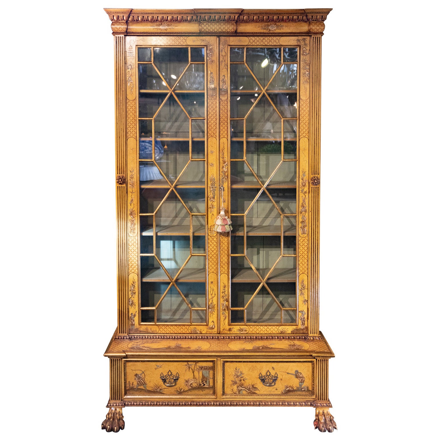 Chinoiserie Bookcase with Lion
s Paw Feet English circa 1890 For Sale