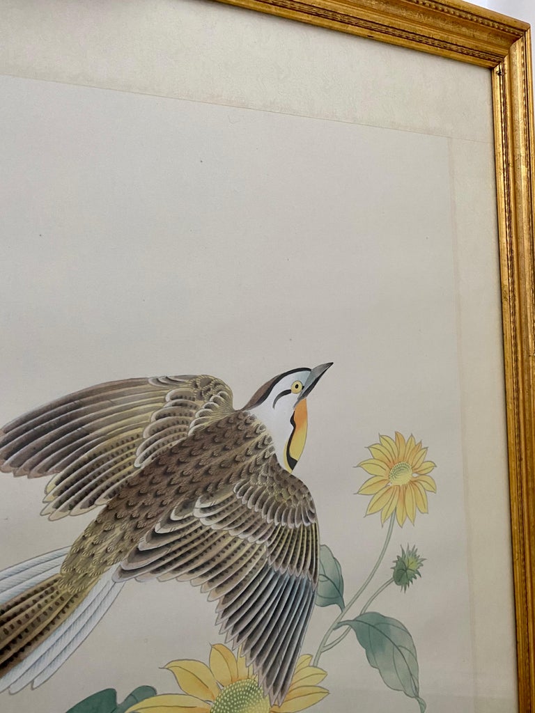 Chinoiserie Botanical Bird Wall Art Silk Paintings, Set of 6 7