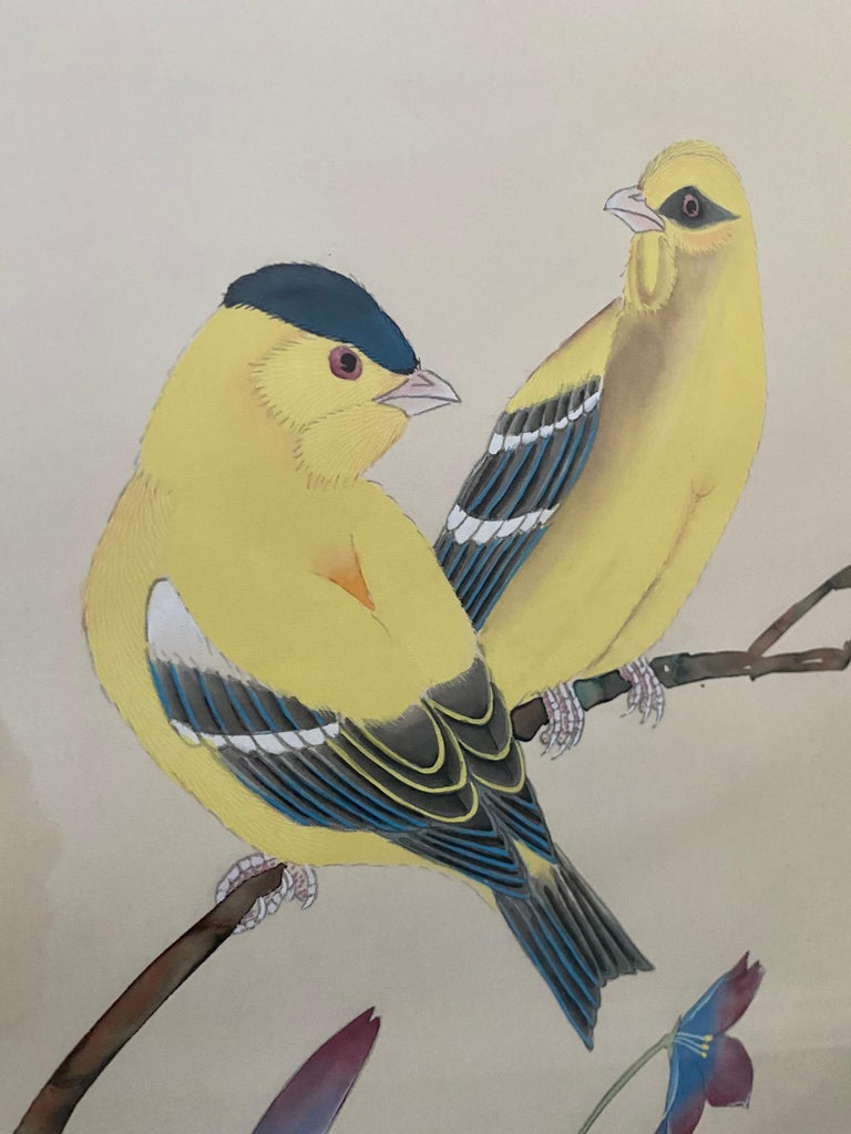 Chinoiserie Botanical Bird Wall Art Silk Paintings, Set of 6 8