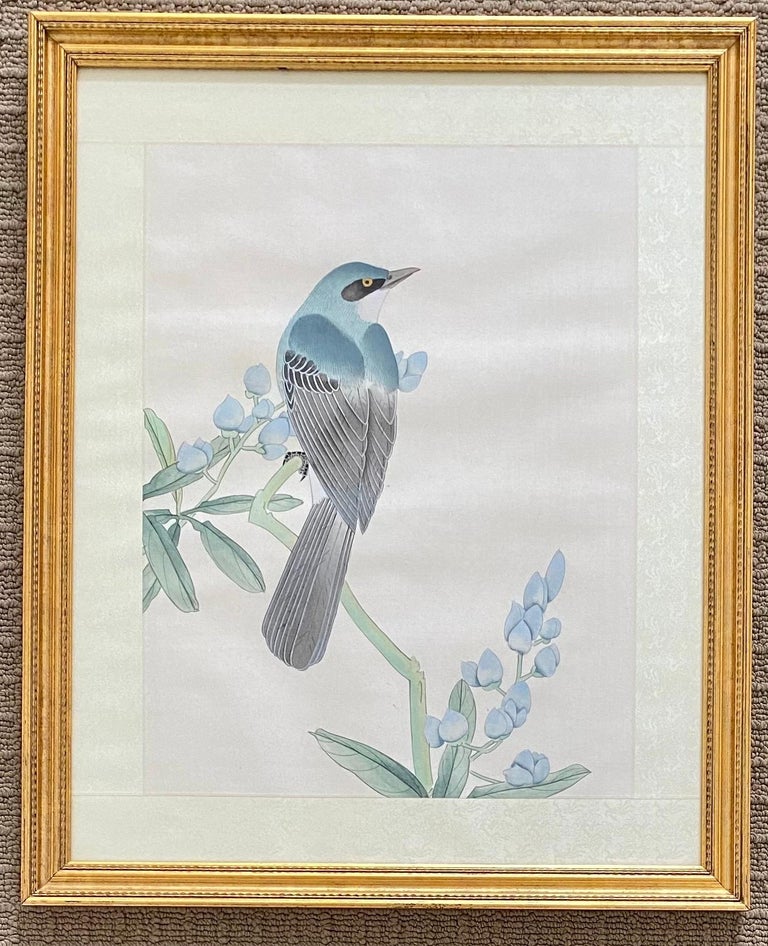 Chinoiserie Botanical Bird Wall Art Silk Paintings, Set of 6 1