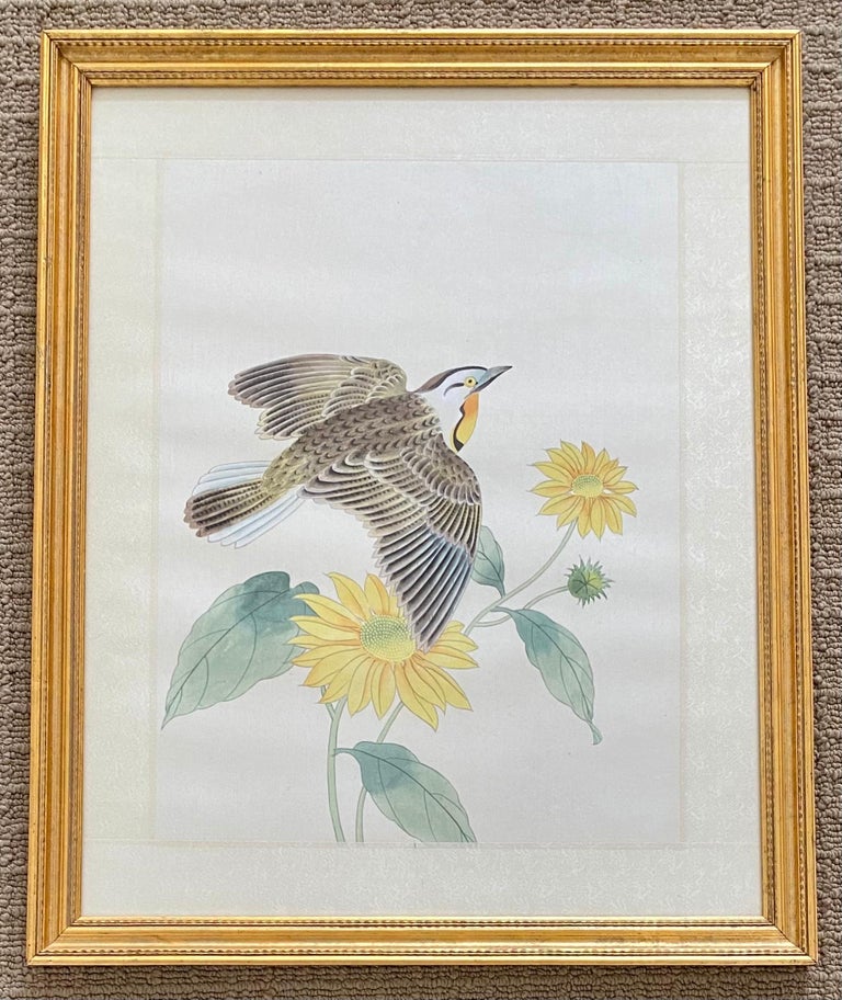 Chinoiserie Botanical Bird Wall Art Silk Paintings, Set of 6 2