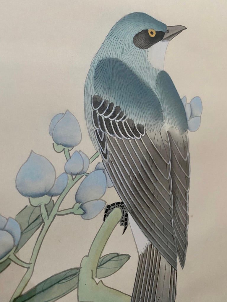 Chinoiserie Botanical Bird Wall Art Silk Paintings, Set of 6 4