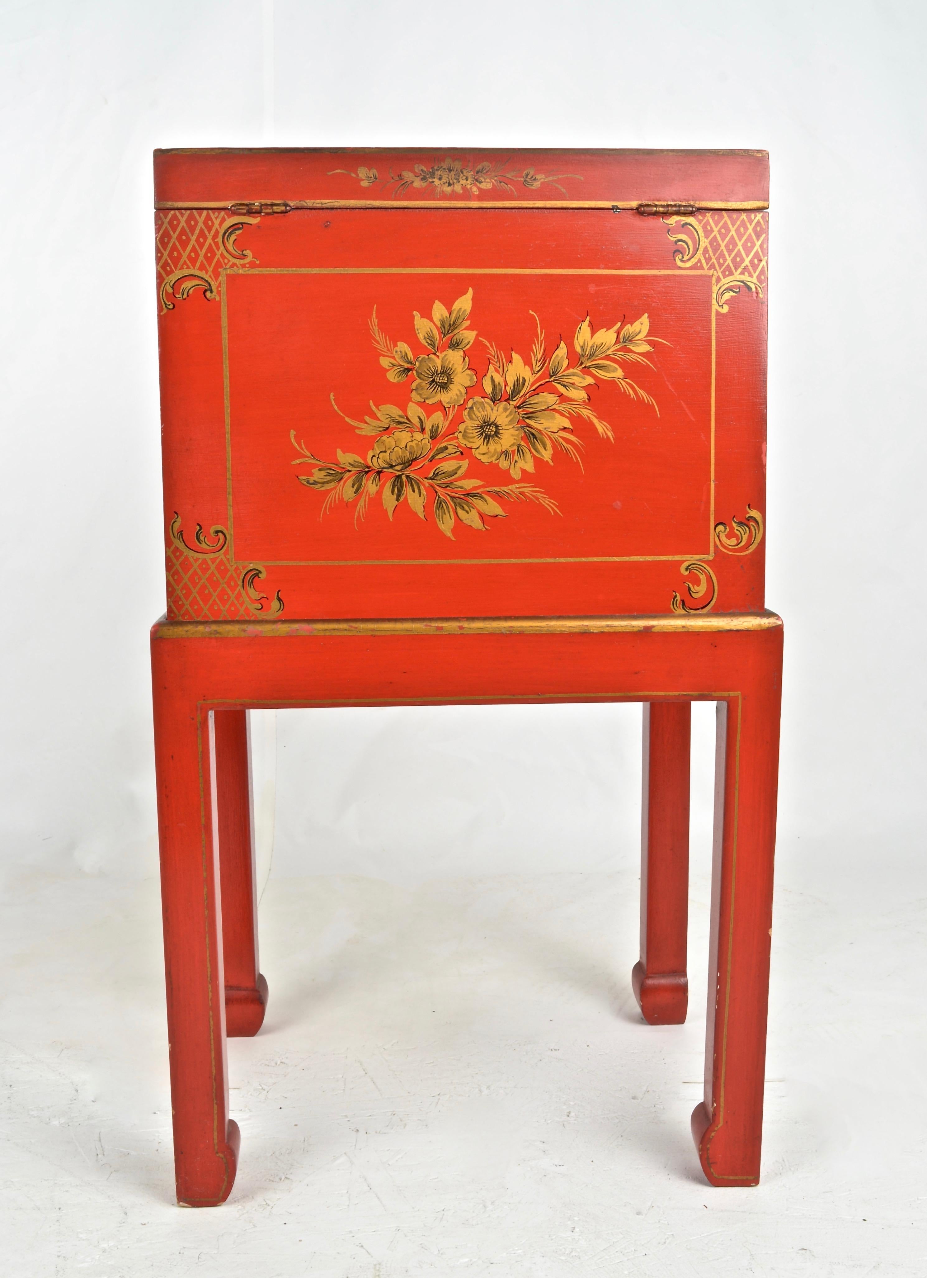 Hand-Painted Chinoiserie Box on Stand