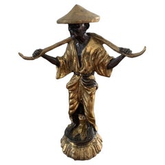 Chinoiserie Brass Figure of a Man Carrying a Yoke