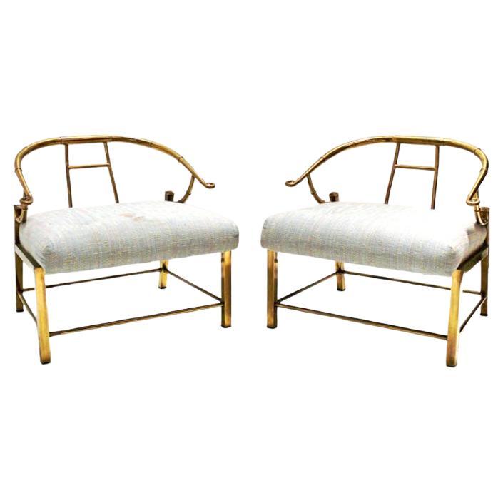 Chinoiserie Brass Lounge Chairs by Warren Lloyd for Mastercraft Mid Century