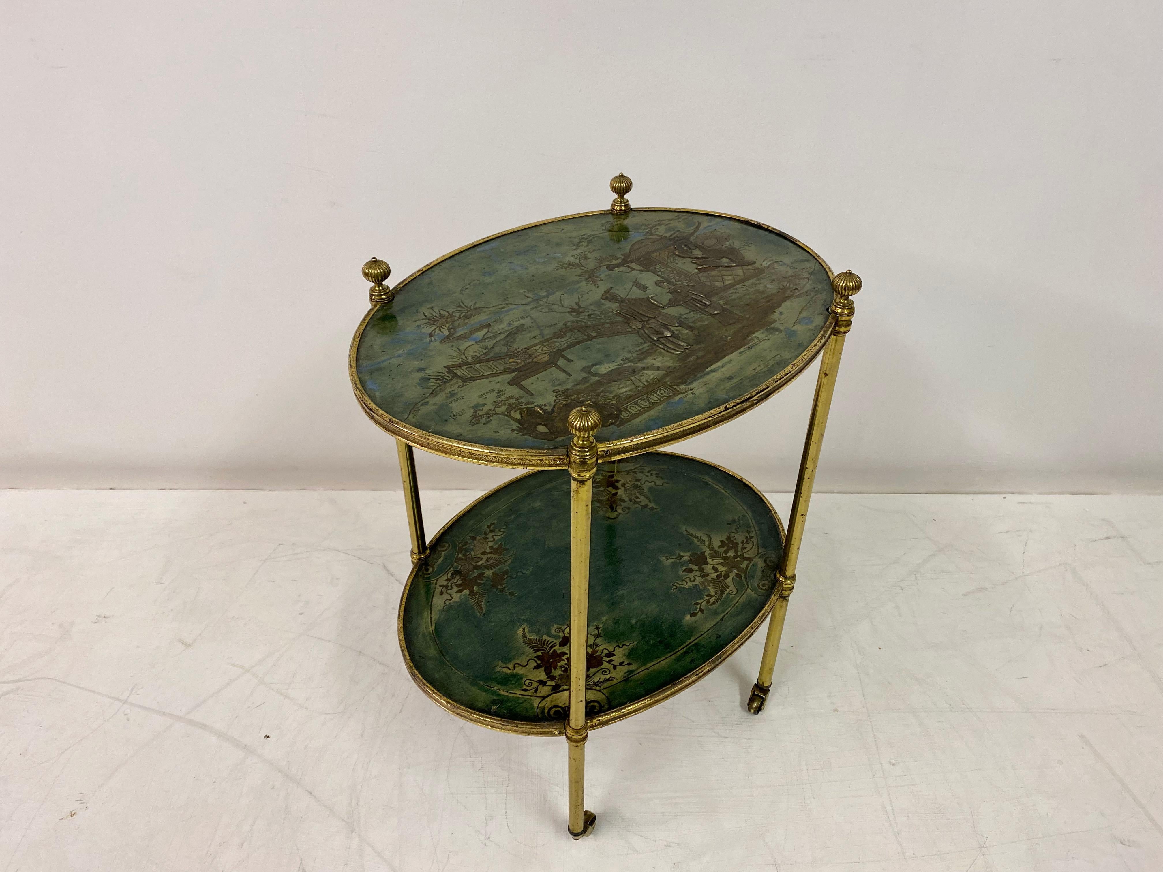 Chinoiserie Brass Two Tier Etagere or Side Table 7