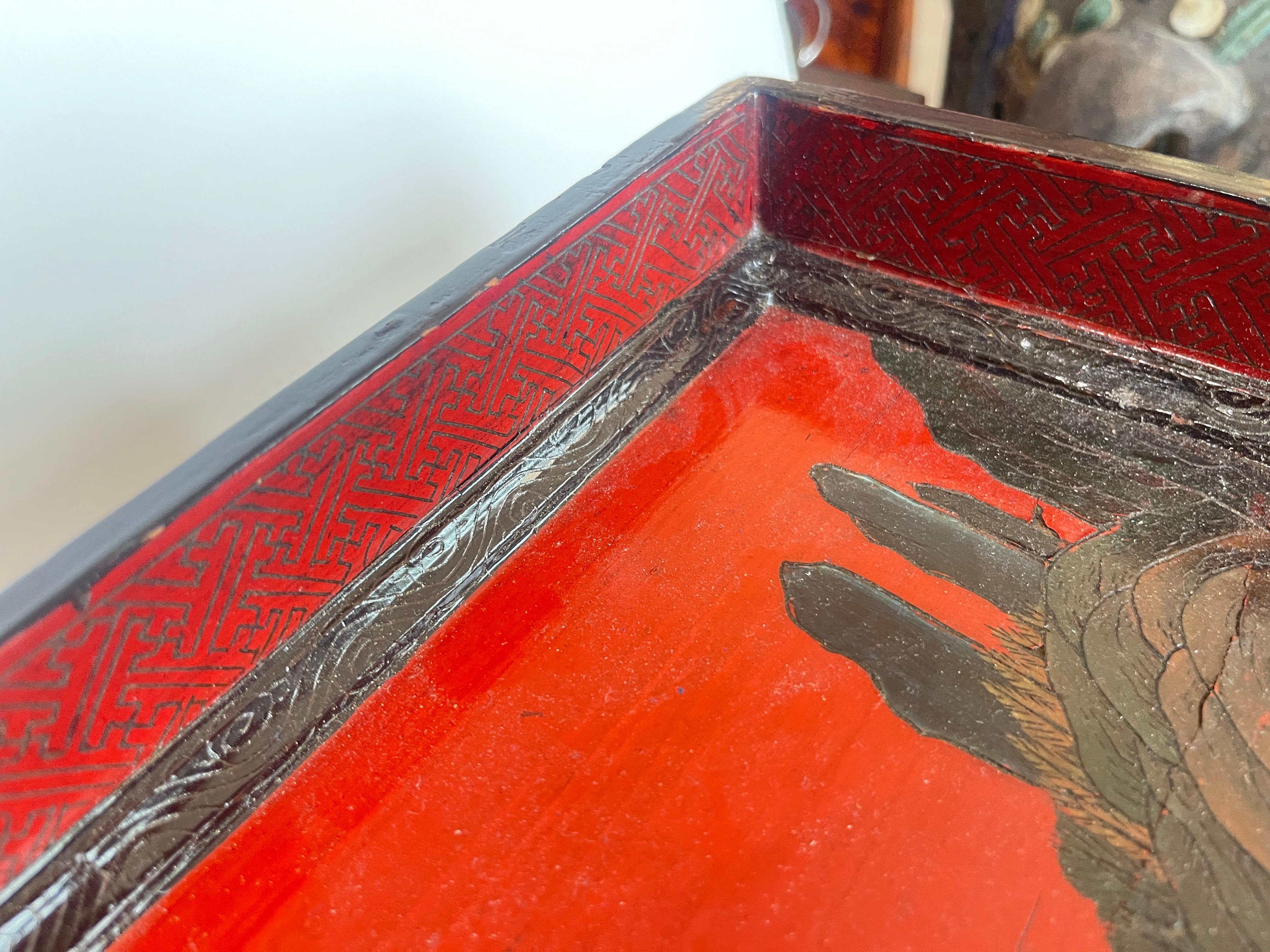 Chinoiserie Breakfast Tray Table on Faux Bamboo Folding Stand c.1890 For Sale 6