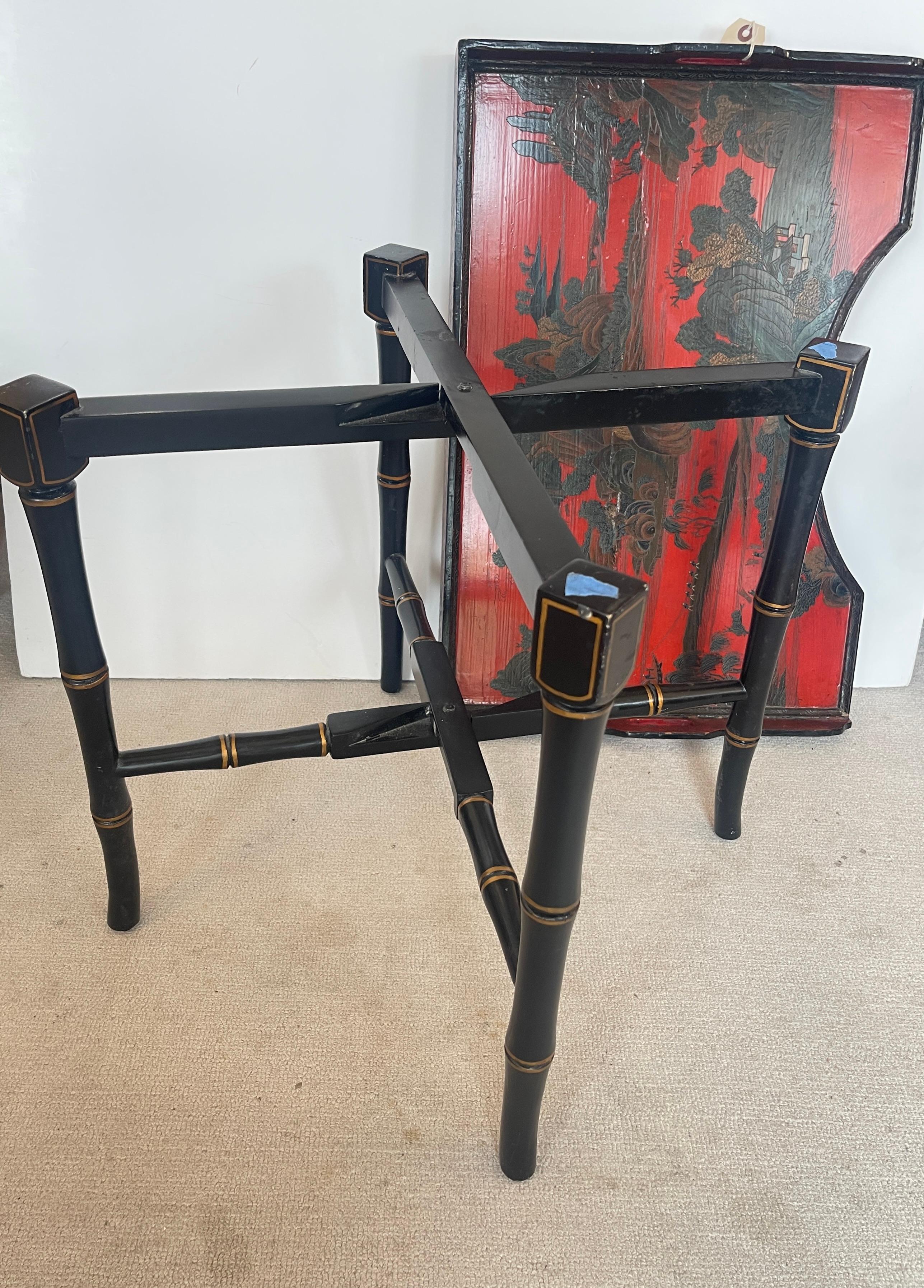 Chinoiserie Breakfast Tray Table on Faux Bamboo Folding Stand c.1890 For Sale 7